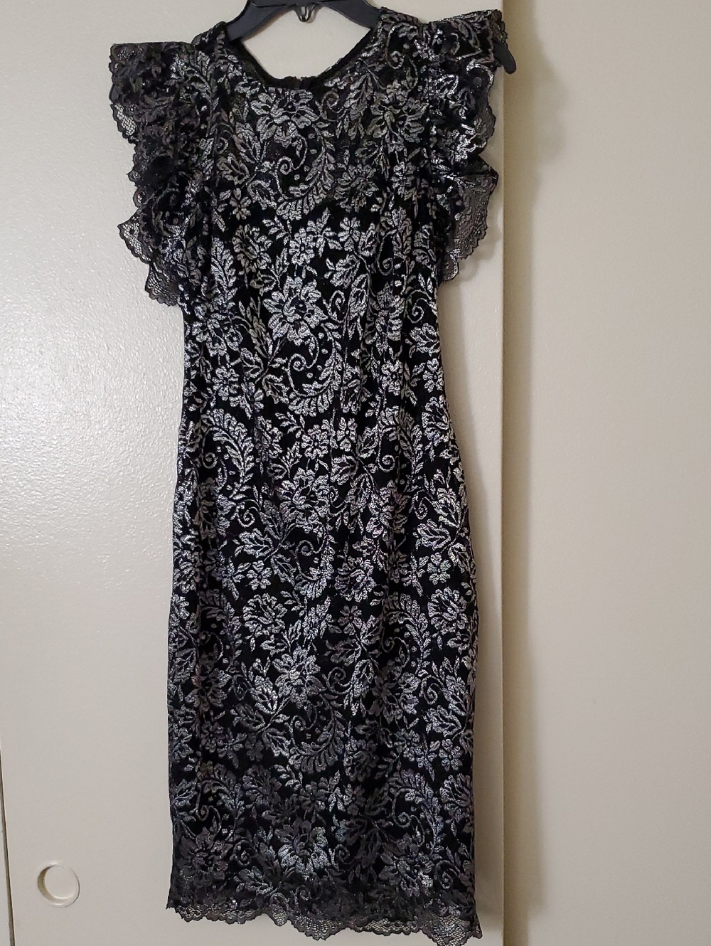 CALVIN KLEIN Womens Black Lined Flutter Sleeve Above The Knee Sheath Dress 2